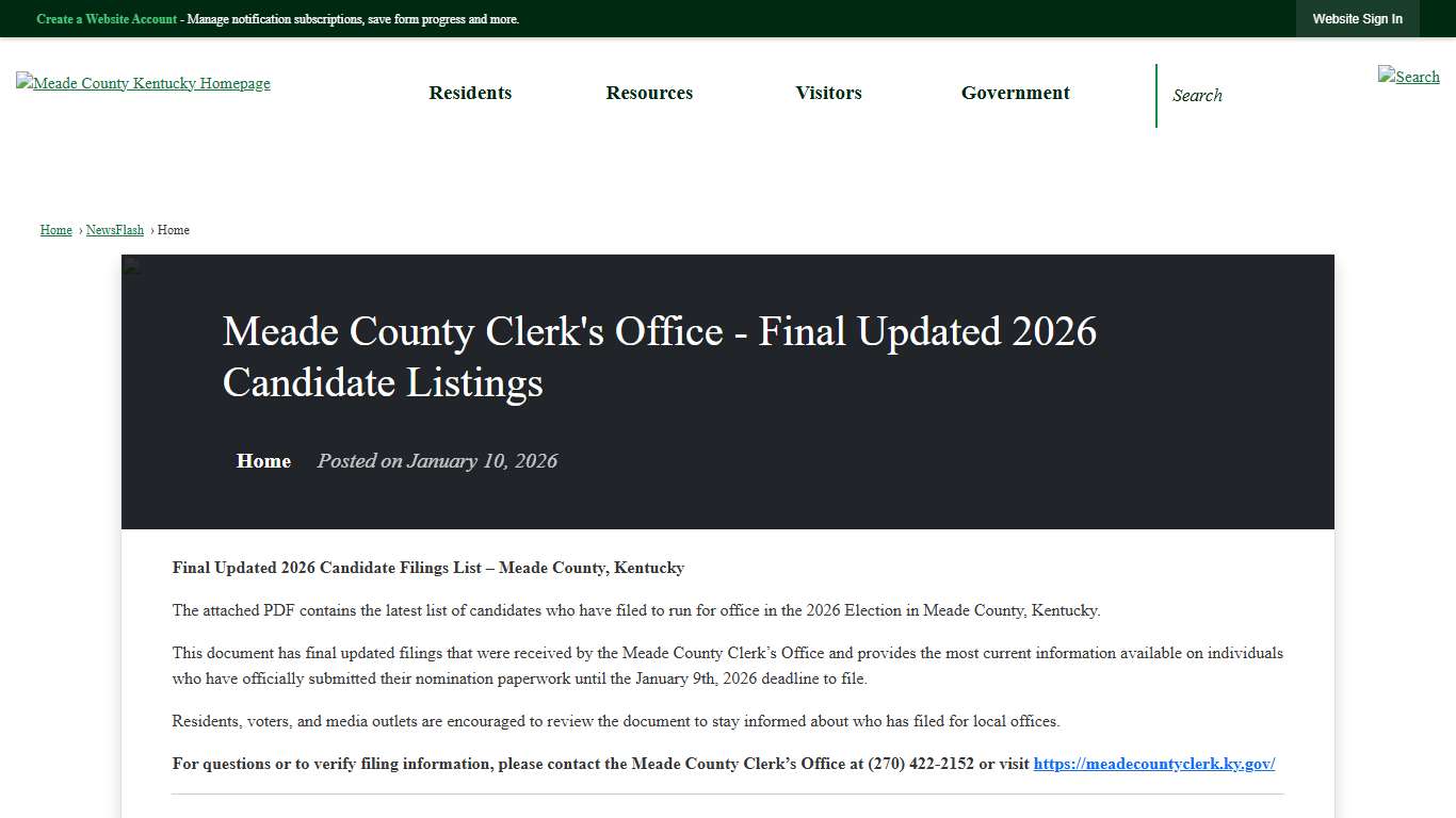 Meade County Clerk's Office - Final Updated 2026 Candidate Listings • Meade County, KY